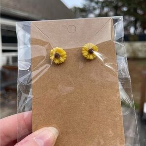 Hand-pieced Sunflower Yellow (Lighter) Flower Stud Earrings